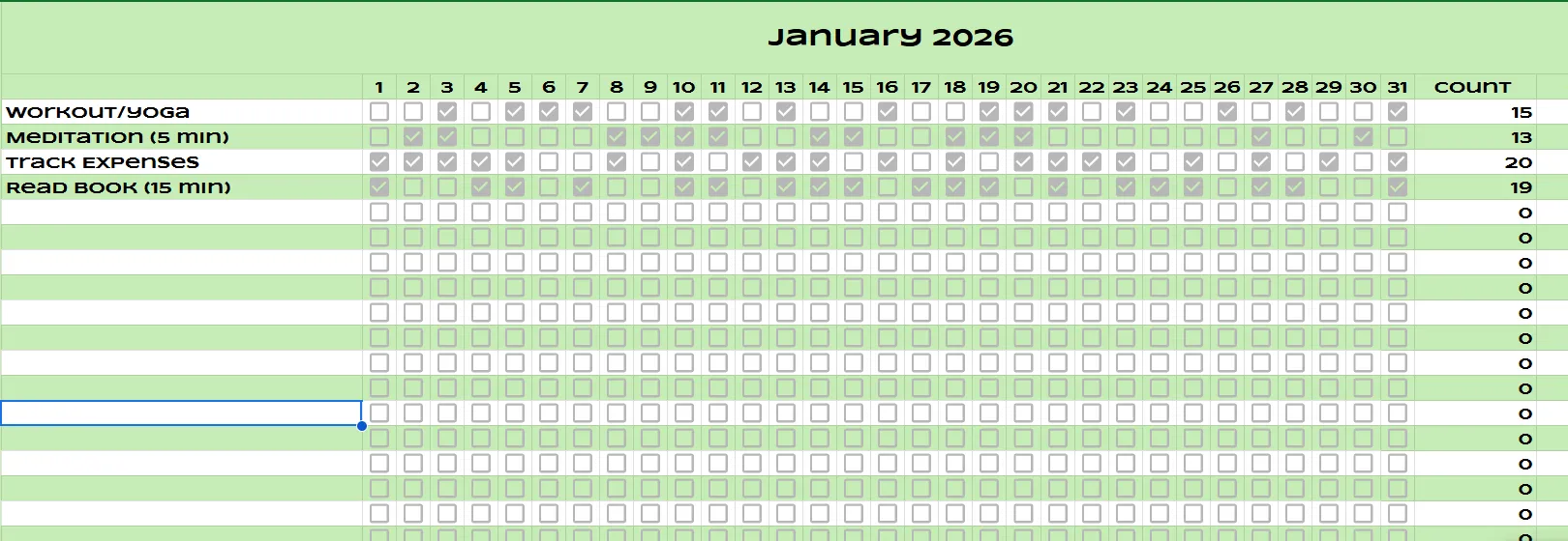 Habit Tracker Sheet Example